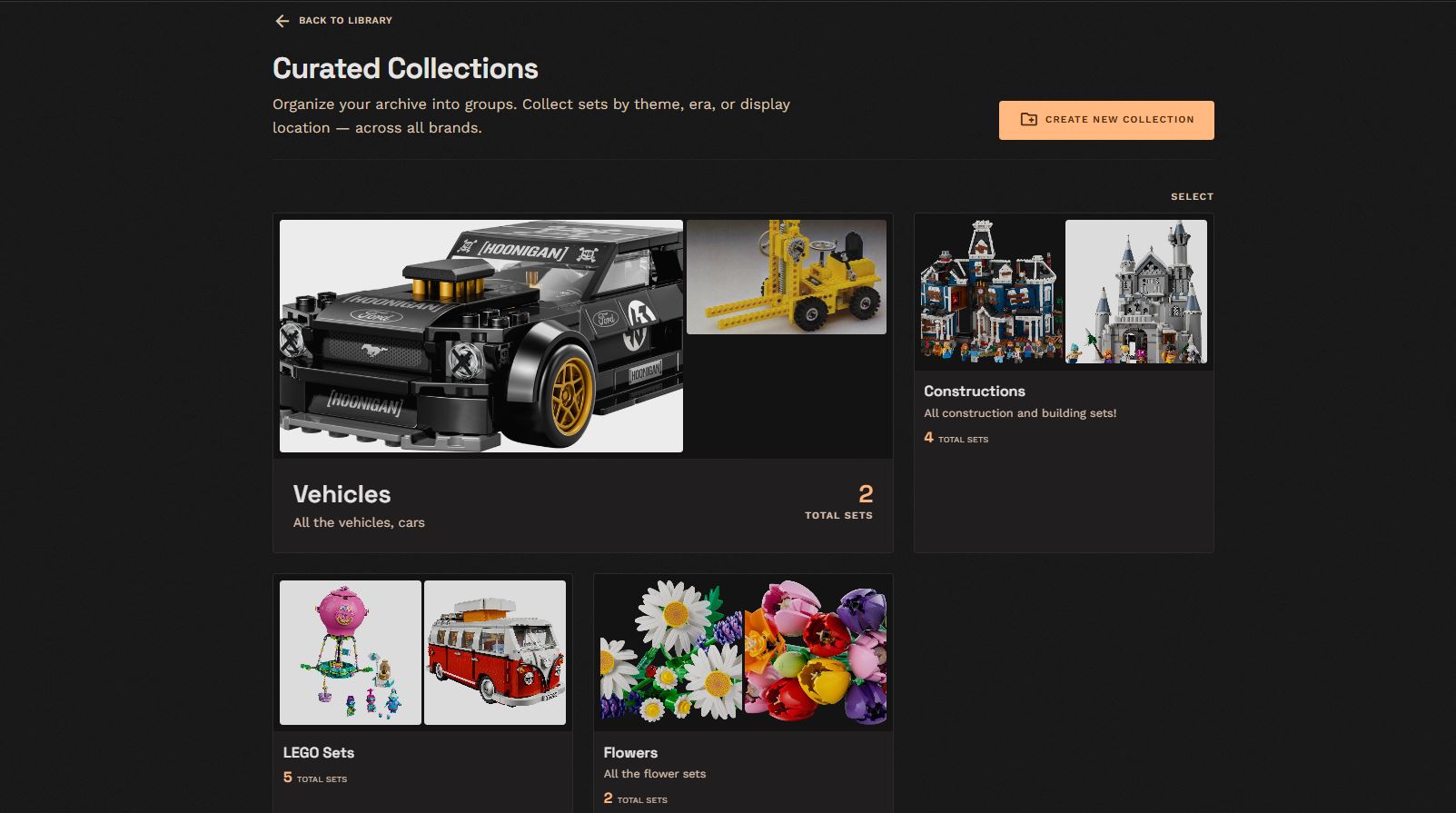 A collection in BrikSnap grouping several building sets together by theme